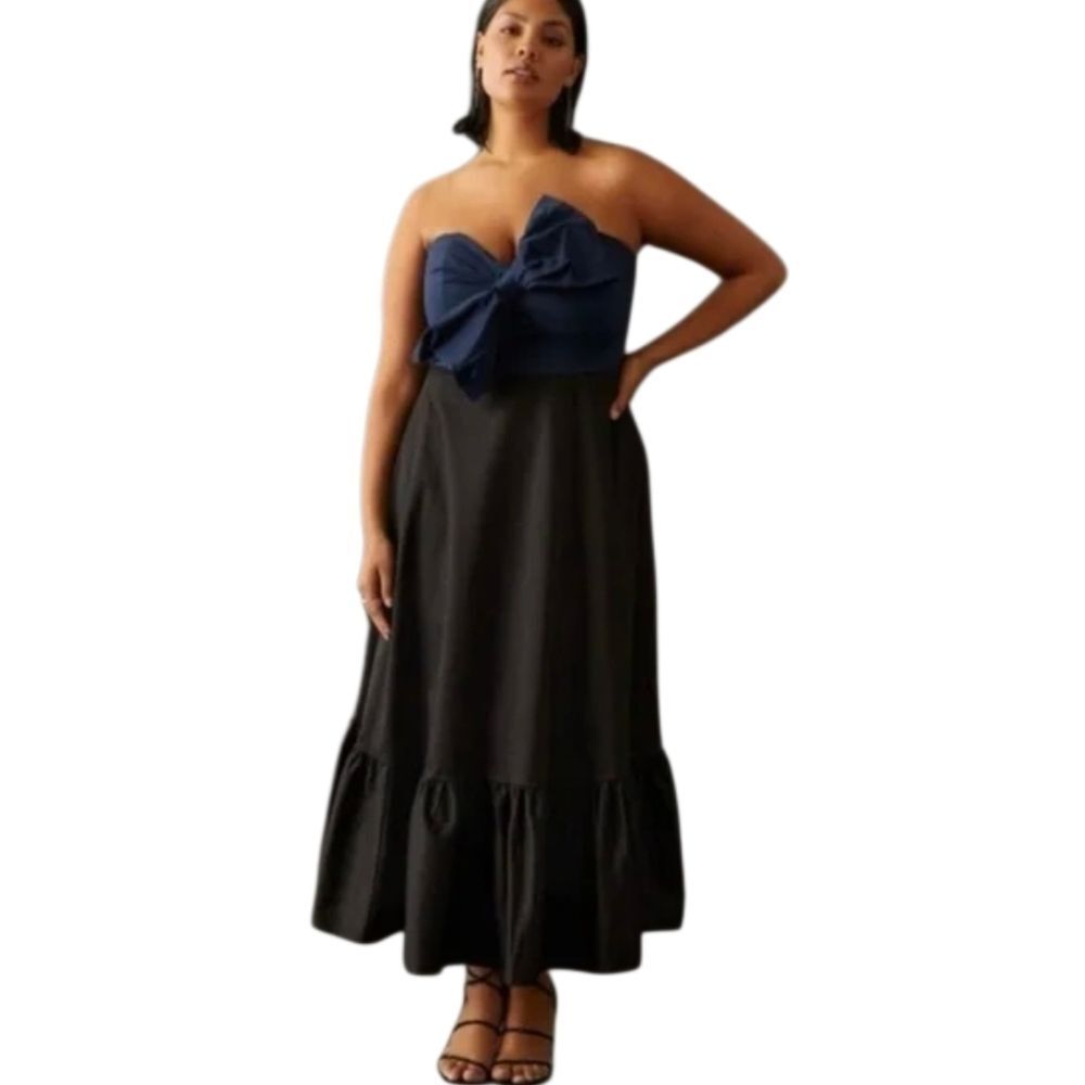 Hutch Strapless Navy Bow Black Midi Dress